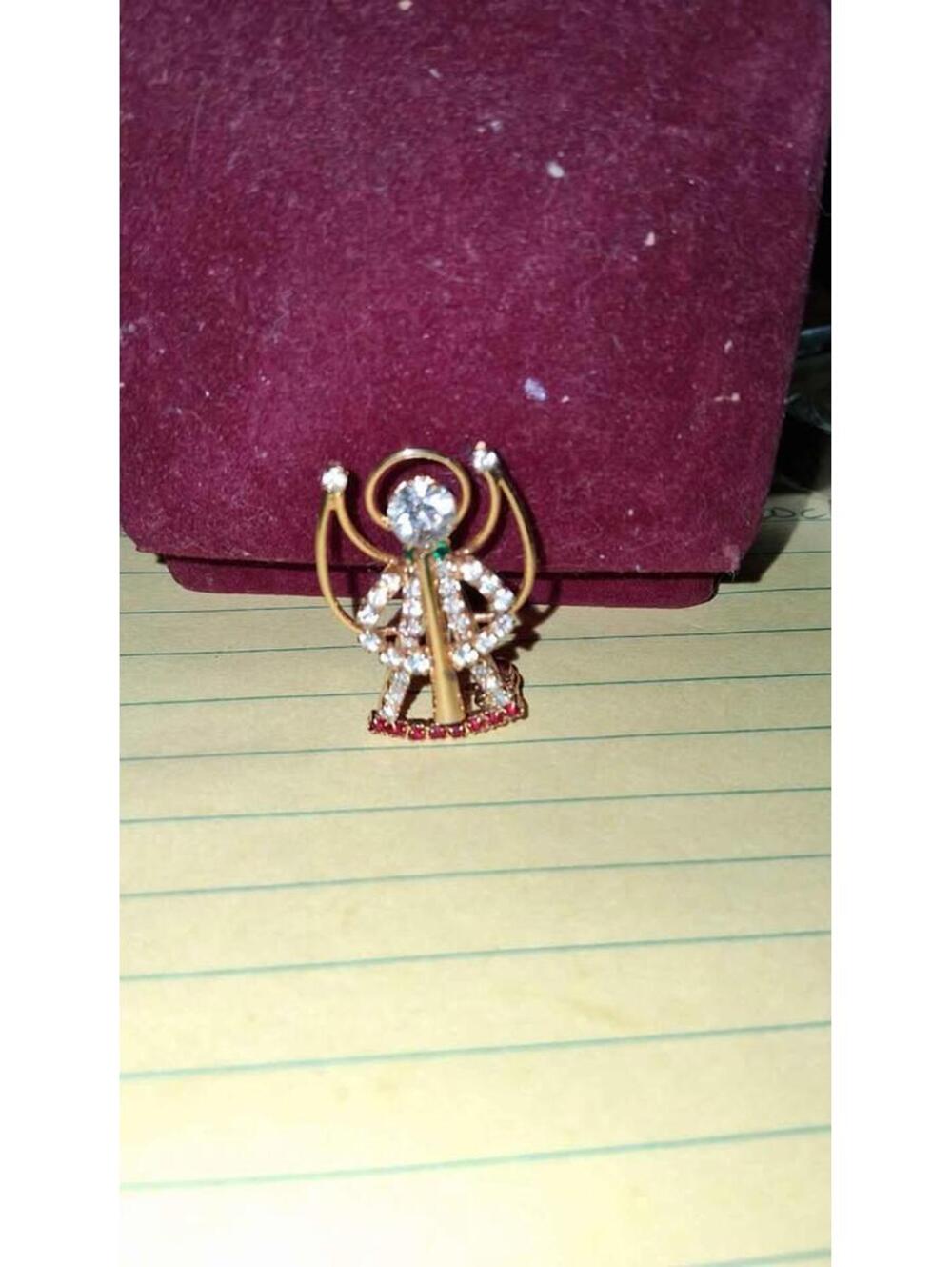 Vintage Rhinestone Angel with Horn Brooch